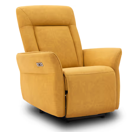 Fauteuil de massage Serenity jaune ocre – fauteuil compact design avec massage du dos et des lombaires